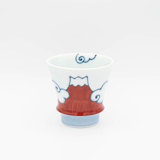 Arita yaki porcelain -Sake glass cup Takumi no Kura Red Mt.Fuji