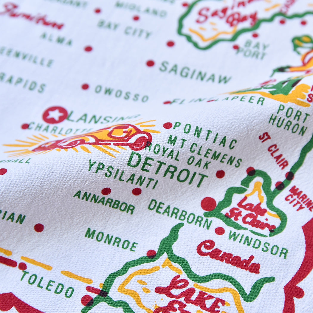 Red and White Kitchen - Michigan Map Towel