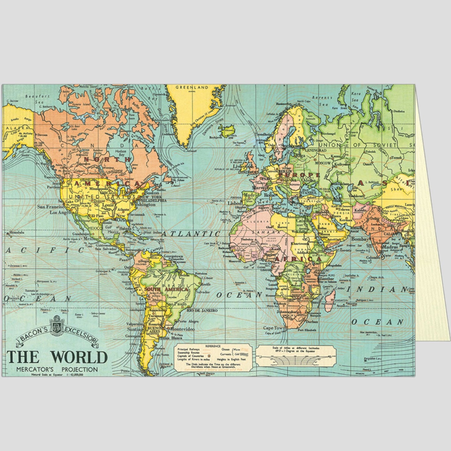 Cavallini Papers & Co. - Single Greeting Card - World Map