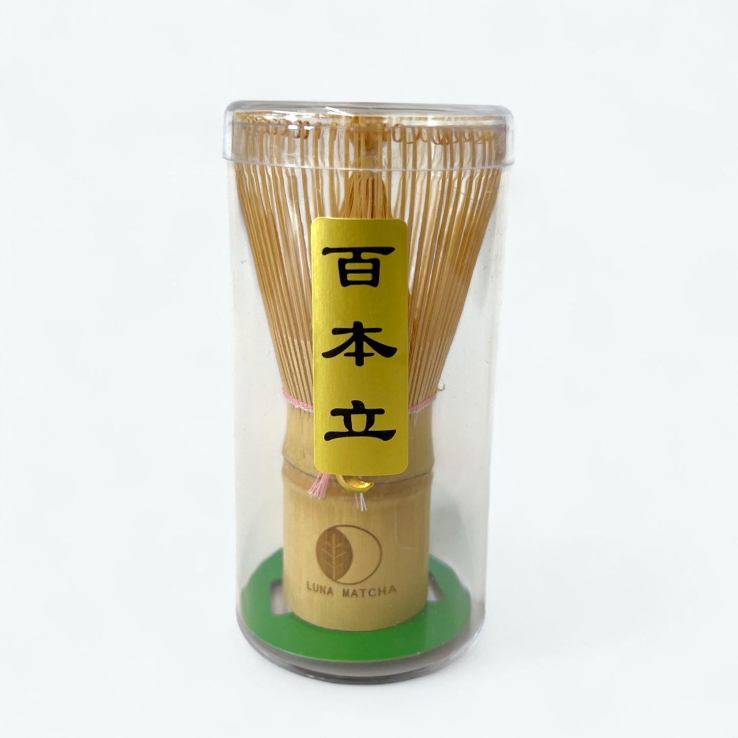 Bamboo Matcha Whisk with Pink String & Moon Charm – 100 Prongs