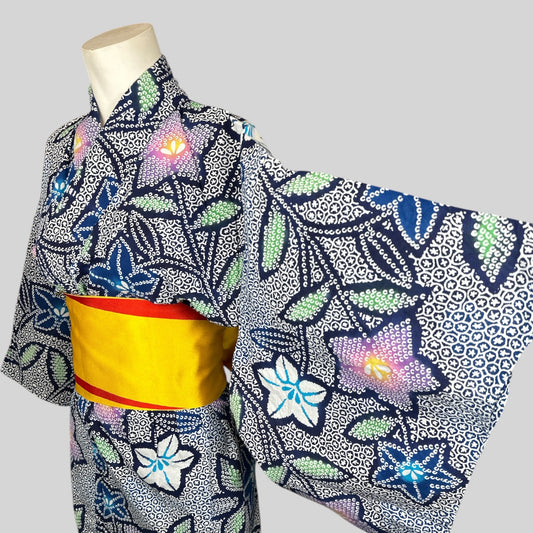 Vintage Retro Yukata Kimono - Starlit Blossom Garden