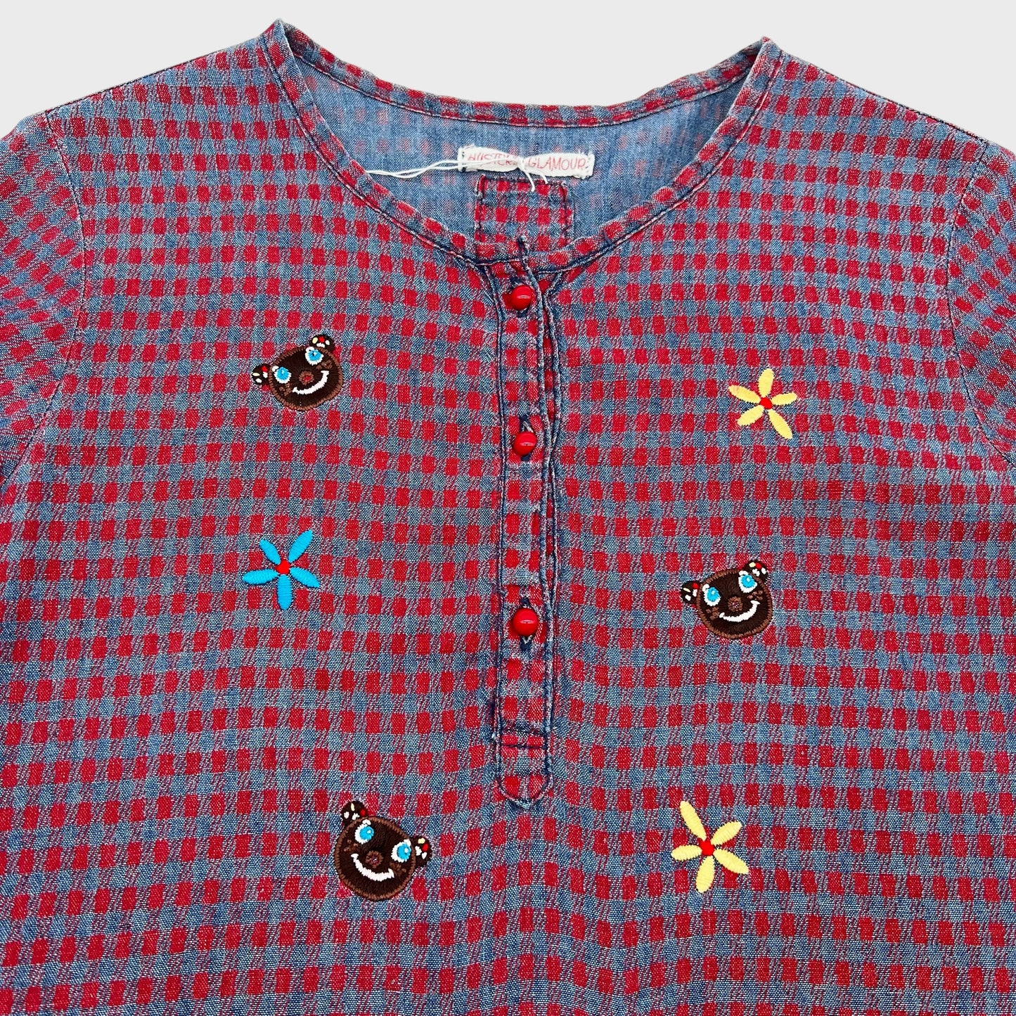 Vintage Doughnut Bear Gingham Shirt