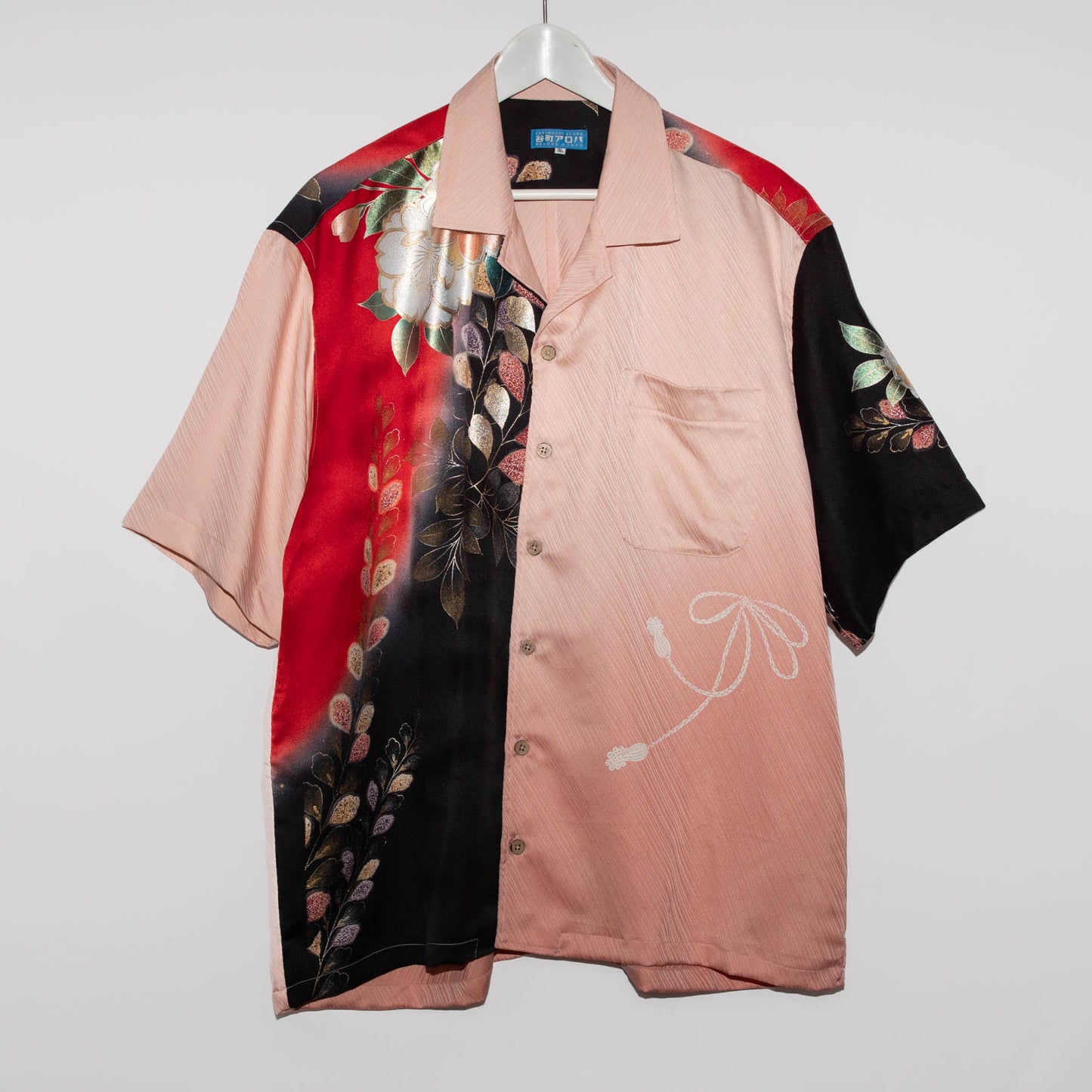 Pink-Red-Black Furisode Kimono Aloha Shirt