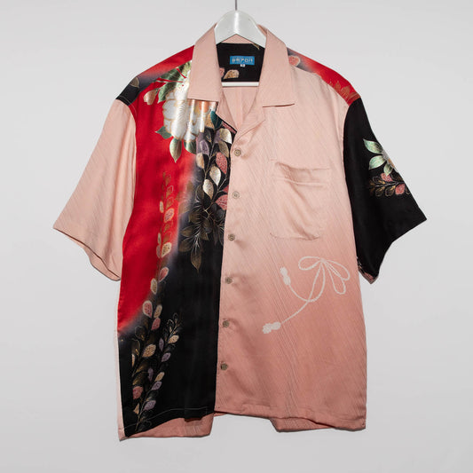 Pink-Red-Black Furisode Kimono Aloha Shirt