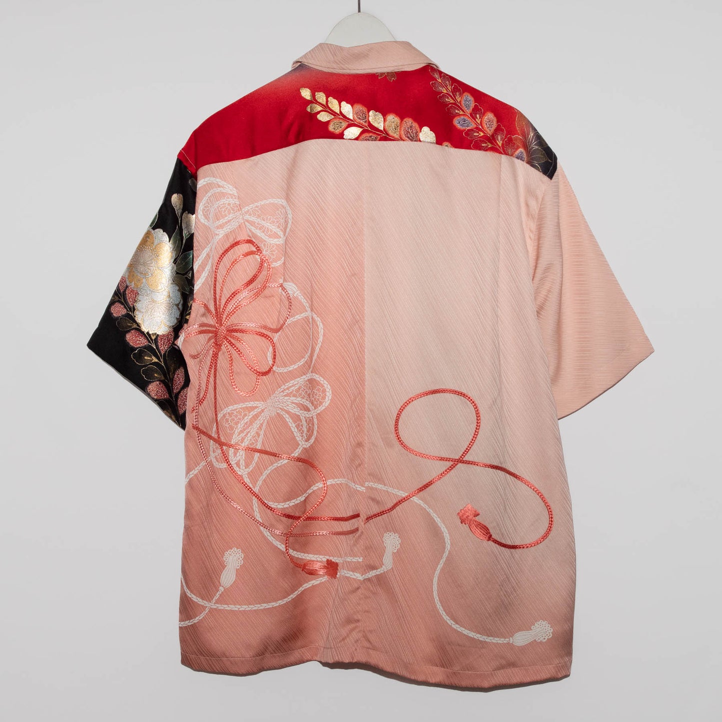 Pink-Red-Black Furisode Kimono Aloha Shirt