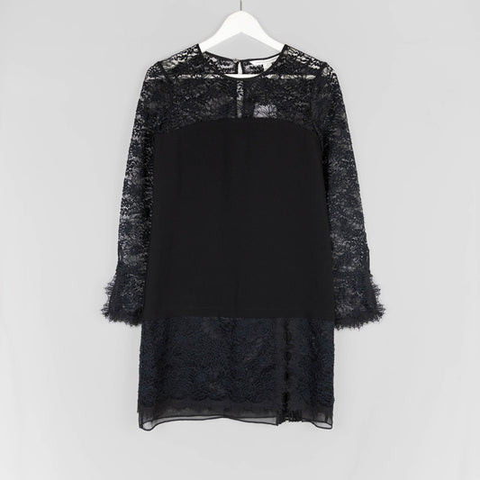 Diane Von Furstenberg - Black Lace & Crepe Paneled Lavana Dress