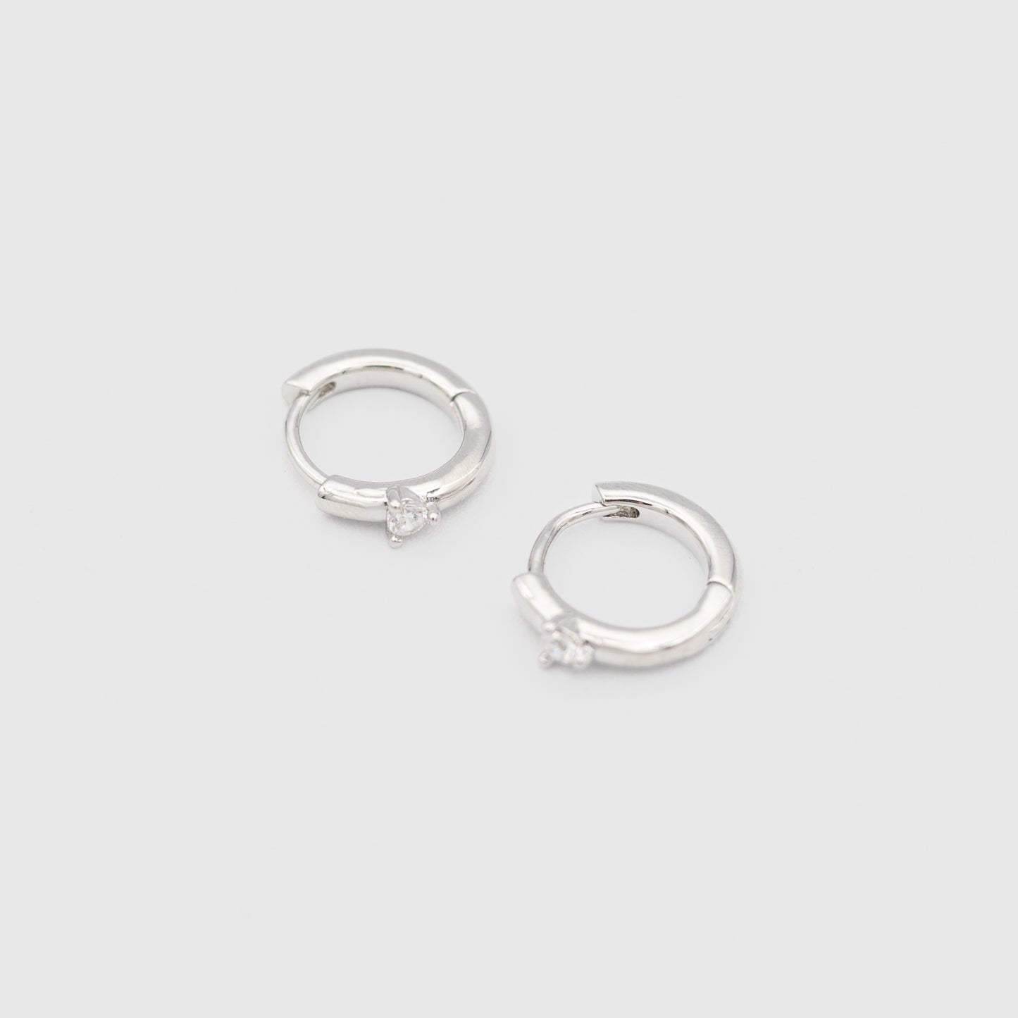 Lune Noir  - Circle Earrings  CZ Charm - Silver