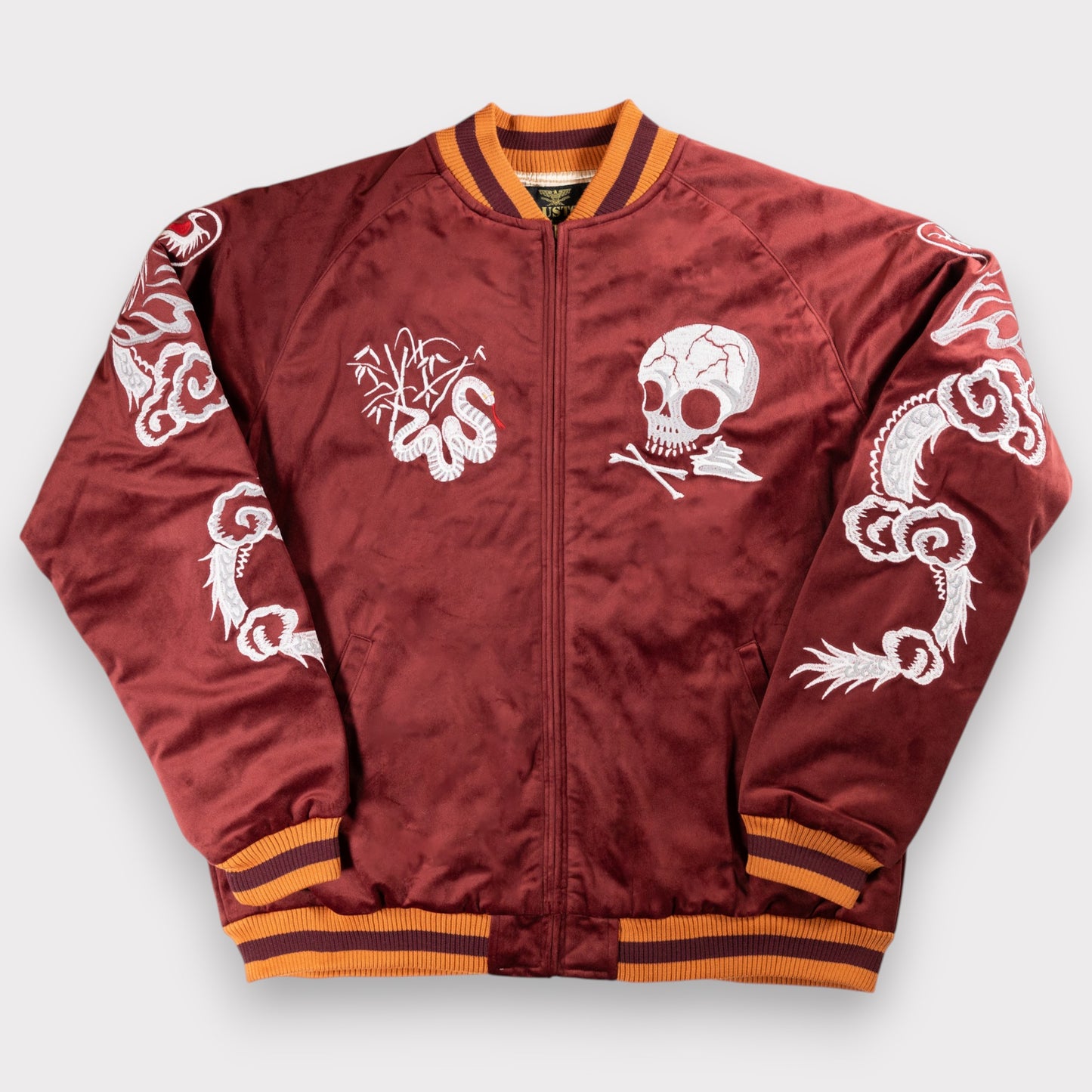 Houston - Velveteen Sukajan Jacket - Skull - Maroon