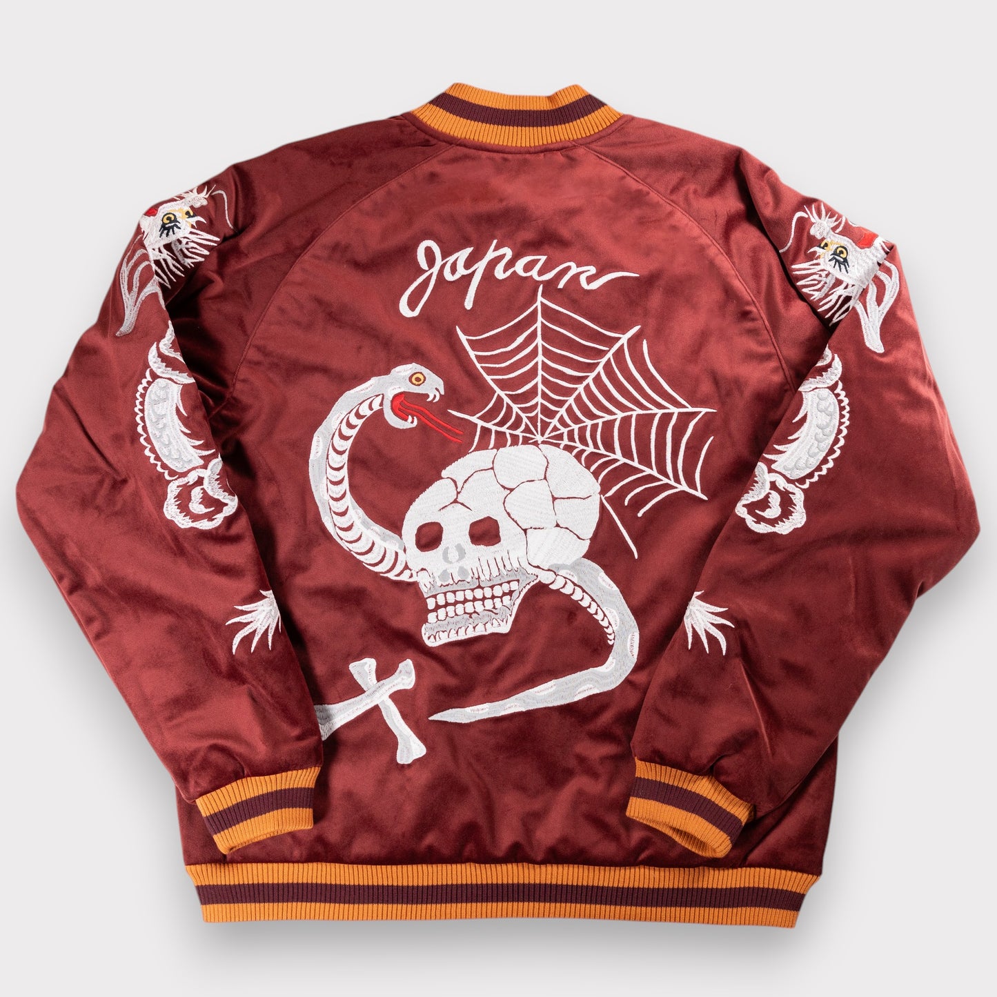 Houston - Velveteen Sukajan Jacket - Skull - Maroon