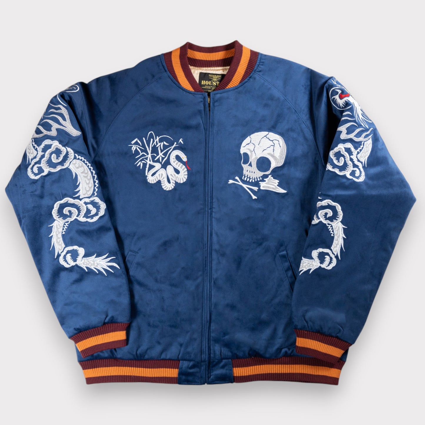 Houston - Velveteen Sukajan Jacket - Skull - Navy