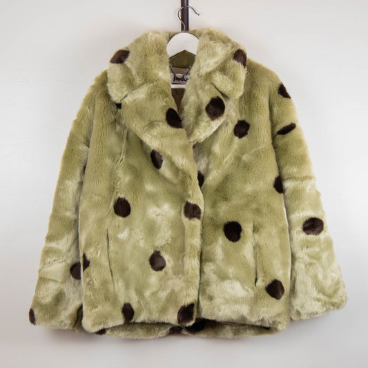 Jakke - Faux Fur Coat Polkadots - Sage Green
