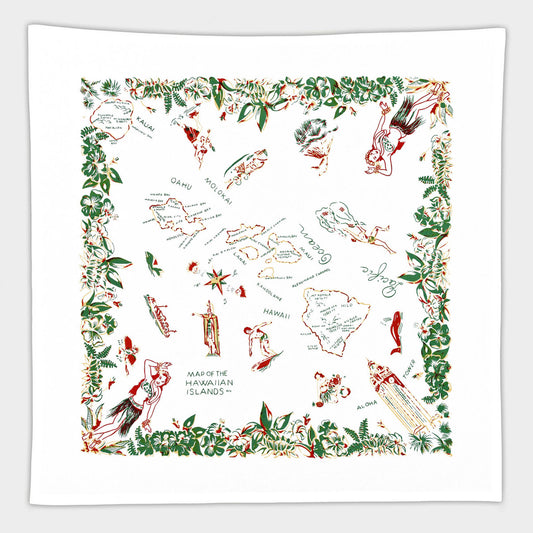 Red and White Kitchen - Hawaii Map Towel