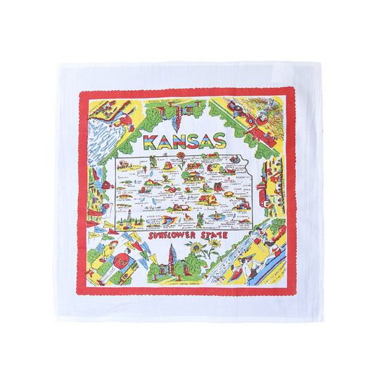 Red and White Kitchen - Kansas Map Towel