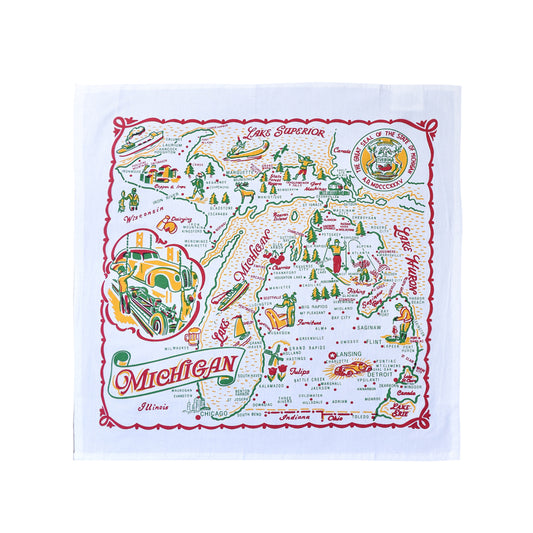 Red and White Kitchen - Michigan Map Towel