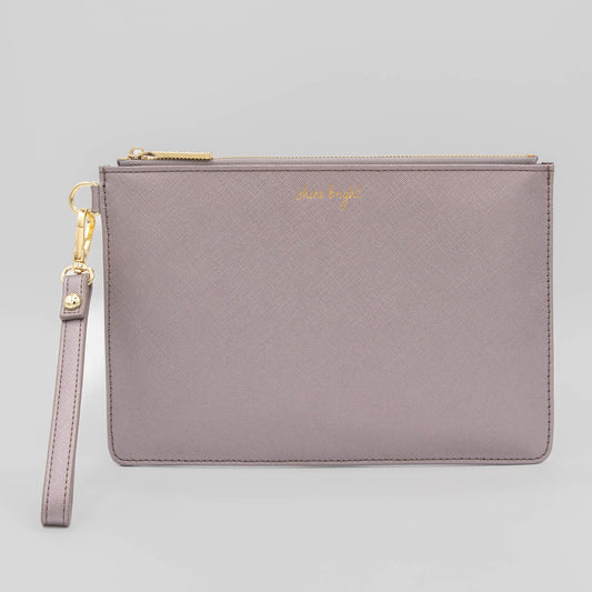 Katie Loxton - T Shine Bright Metallic Pewter Secret Message Perfect Pouch With Handle