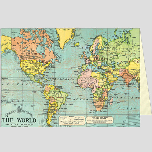 Cavallini Papers & Co. - Single Greeting Card - World Map