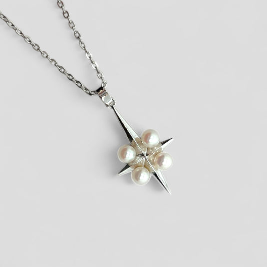 Vintage MIKIMOTO Silver Necklace with Akoya Pearls – Cross Design