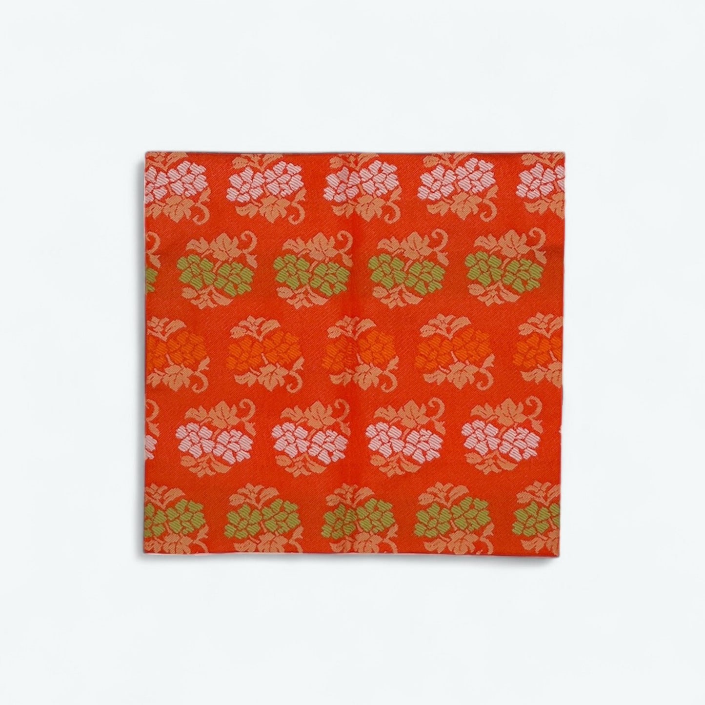 Vintage Silk Chabusa (Tea Cloth) – Hanakarakusa Motif in Orange | Boxed