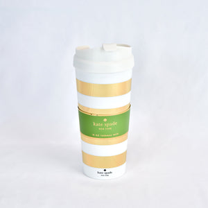 Kate Spade New York Thermal Travel Coffee Mug Tumbler - Gold Stripe